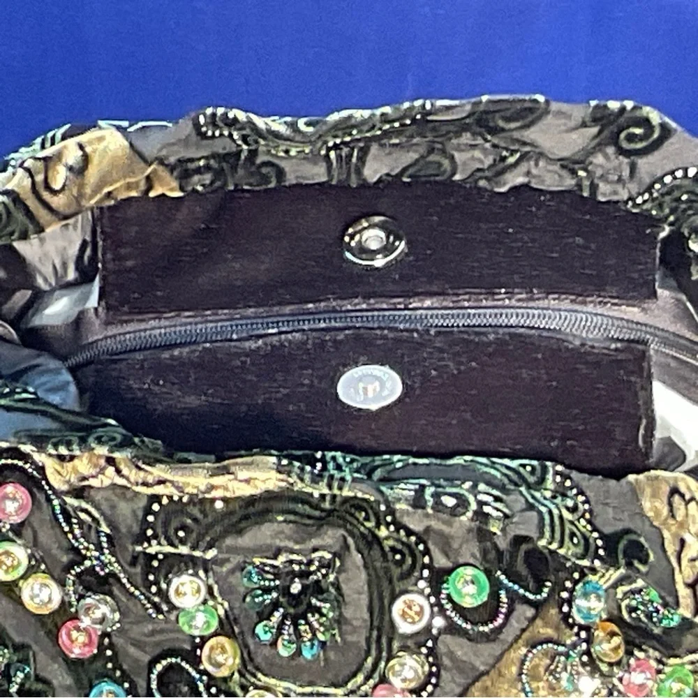 Rare Boho Vintage Beaded Velvet Evening Bag Embroidered Floral Jewel Purse